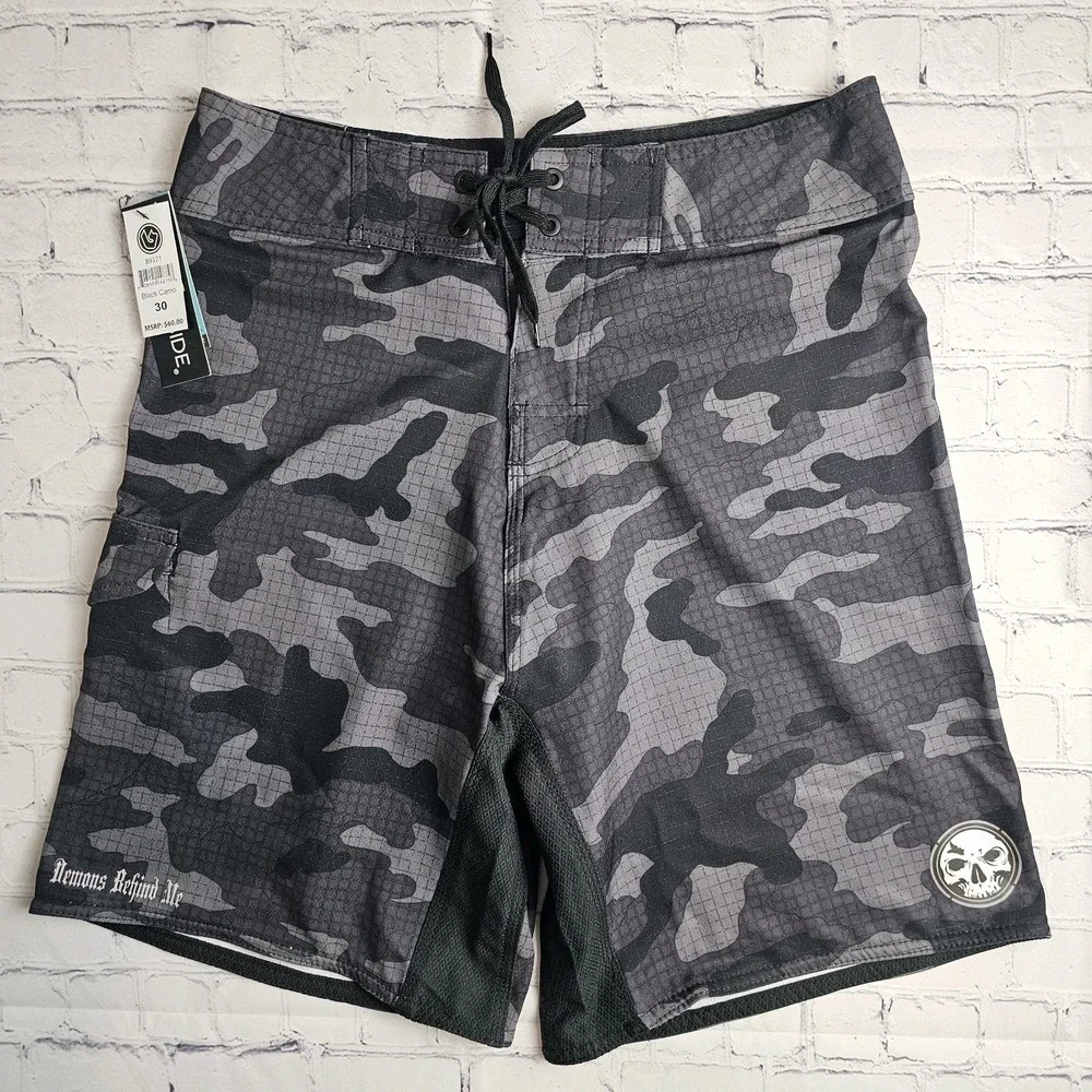 NEW Burnside Board Shorts Mens‎ Size 30 Black Camoflage Performance